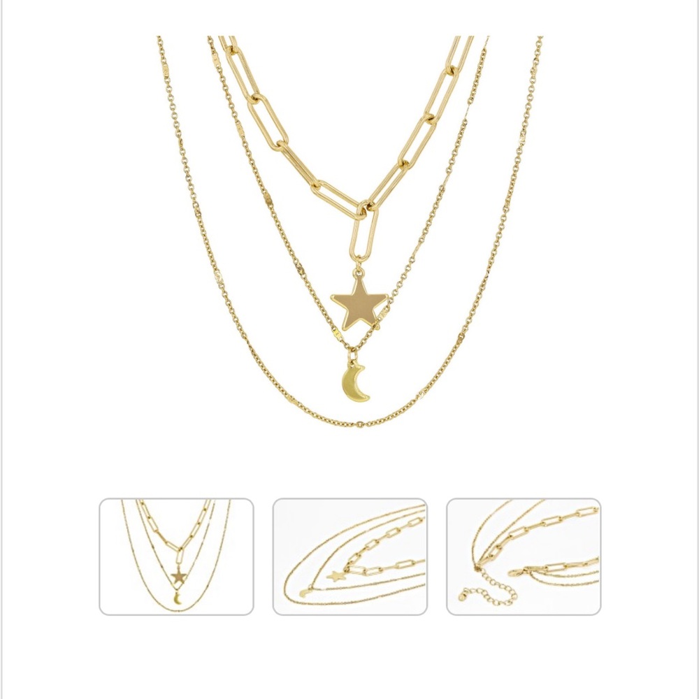 Off Park NWOT Gold Tone Paperclip Celestial Multi-Strand Necklace